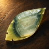 Handcrafted flintknapped Fulton Turkey Tail made from Imperial Jasper by Joel Robinson featuring translucent green, olive, and cream concentric banding.