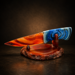 Fire and Ice | Brazilian Agate blade paired with a genuine Woolly Mammoth Tusk