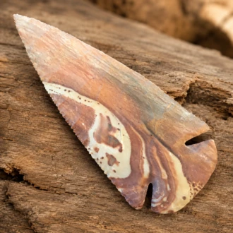Painted Buffalo River Chert Dovetail Spear Point by Joel Robinson Stoneworks.