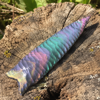 Royal Peacock Obsidian Dalton Spear Point by Joel Robinson Stoneworks.