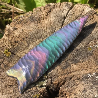 Royal Peacock Obsidian Dalton Spear Point by Joel Robinson Stoneworks.