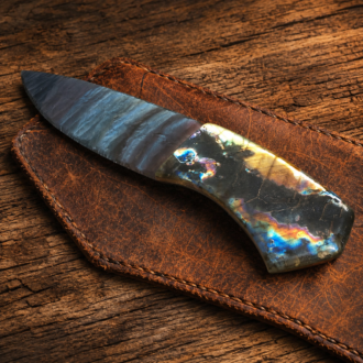 Davis Creek Obsidian Knife with Labradorite Handle by Joel Robinson Stoneworks.