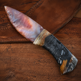 Brazilian Agate Knife with Picasso Marble Handle by Joel Robinson Stoneworks.