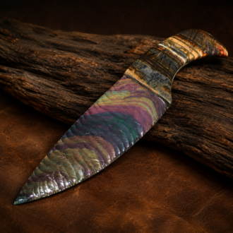 Mexican Obsidian Knife with Picasso Marble Handle by Joel Robinson Stoneworks.