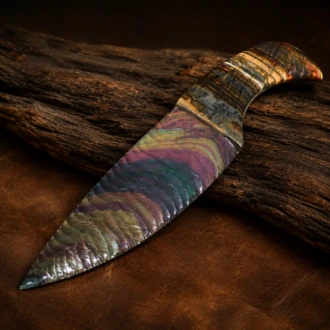 Mexican Obsidian Knife with Picasso Marble Handle by Joel Robinson Stoneworks.