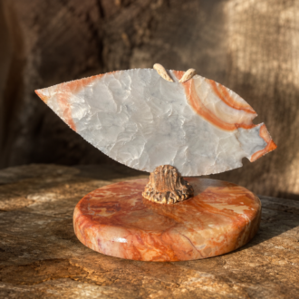Fulton Turkey Tail in Flint Ridge Chert with Stand by Joel Robinson Stoneworks.