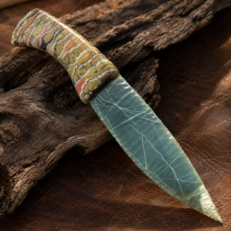 Imperial Jasper Knife with Stabilized Woolly Mammoth Tooth Handle by Joel Robinson Stoneworks.
