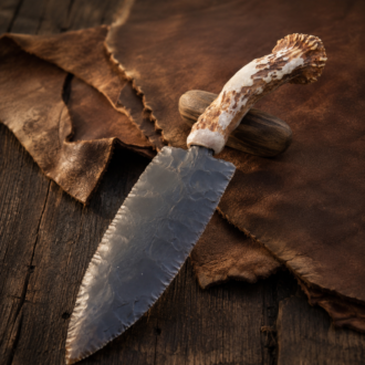 Hornstone Knife with Deer Horn Handle by Joel Robinson Stoneworks.