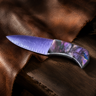 Purple Fiber Optic Glass Knife with Labradorite Handle by Joel Robinson Stoneworks.