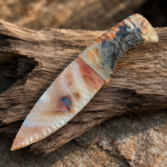 Brazilian Agate Knife with Picasso Marble Handle by Joel Robinson Stoneworks.