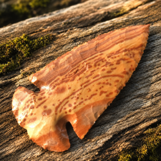 Painted Buffalo River Chert Dovetail Spear Point by Joel Robinson Stoneworks.