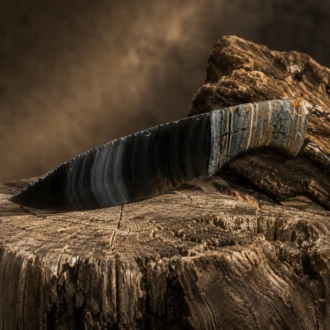 Davis Creek Obsidian Knife with Picasso Marble Handle by Joel Robinson Stoneworks.