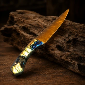 Fiber Optic Glass Knife with Labradorite Handle by Joel Robinson Stoneworks.